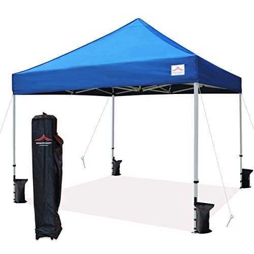 UNIQUECANOPY 10'x10' Ez Pop Up Canopy Tent Commercial Instant Shelter with Heavy Duty Roller Bag, 4 Canopy Sand Bags, 10x10 FT Blue