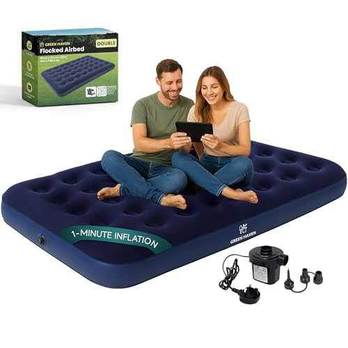 Green Haven Double Blow Up Camping Bed with AC Electric Air Pump (191 x 137 x 22 cm) - Waterproof Inflatable Double Airbed Mattress | Quick Inflate Camping Mattress Ideal for Camping & Guest Use
