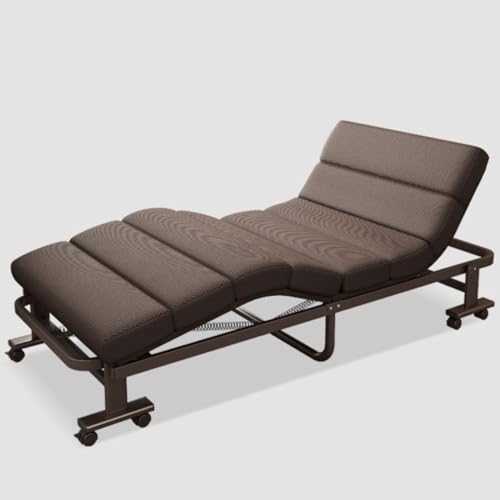 GXXINGIN Portable Folding Bed，Adult folding bed,L,Folding Camping Cot for Adults, 4-Speed Adjustable Back,Heavy Duty Guest Bed with wheels, Leg And Back Linkage Adjustment,Sleeping Cots for Bedrooms