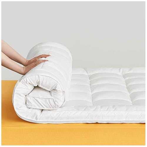 Japanese Floor Futon Mattress Foldable Roll Up Sleeping Pad for Indoor Outdoor Camping Lounger Pillow Bed for Dormitory Guest Car White Single/Double (120x200cm)