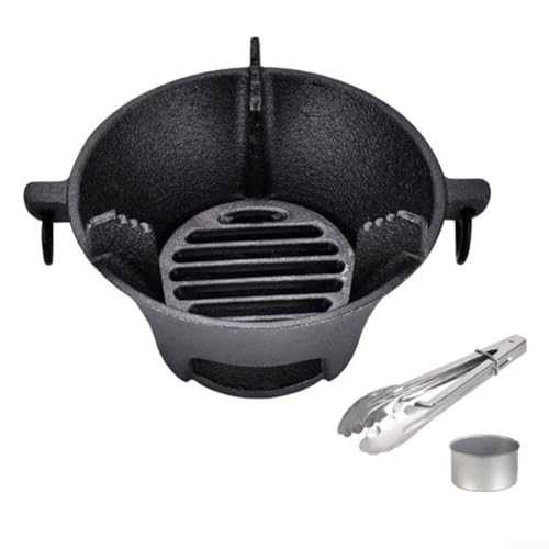 Cast Iron Carbon Stove, Portable & User Friendly Cast Iron Charcoal Stove Efficient Cooking (Without Wood Board)(without wood board((19.5cm)