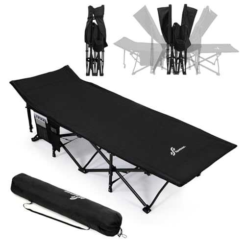 Sportneer Extra Large 74" x 28" Camping Bed for Adults with Side Pocket, 450lb Fishing Bed Support, Camping Beds for Outdoor, Travel, Folding Camp Bed for