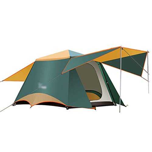 Tent 3-6 Persons Double Layer 2 Hall 1 Rooms Large Outdoor Family Party Tents Big Space Waterproof Anti-UV Camping Tent Outdoor (Dark Green)