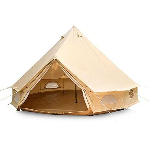 Canvas Bell Tent Waterproof Camping Teepee Tent for 4 6 Person Family Outdoor Adventure with Stove Hole Anti UV Yurt Tent for 3 Seasons