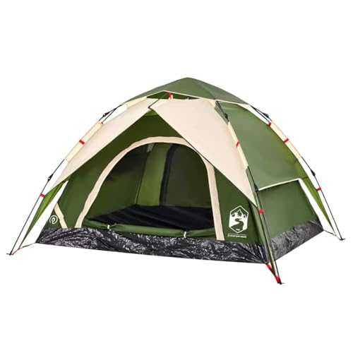 vidaXL Camping Tent Dome - 3-Person, Waterproof Green Shelter with Quick Release Setup, Detachable Rainfly & Mesh for Ventilation, Easy Electrical Cord Access