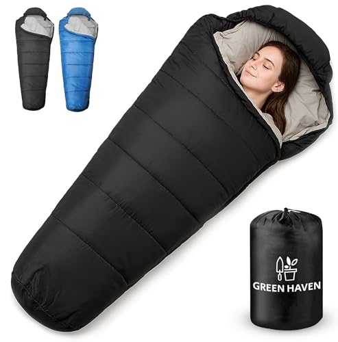 Green Haven Camping Sleeping Bag - Lightweight, Waterproof 3-Season Mummy Shaped Bag for Adults & Kids, Compact & Warm Design for Hiking, Backpacking, and Outdoor Adventures