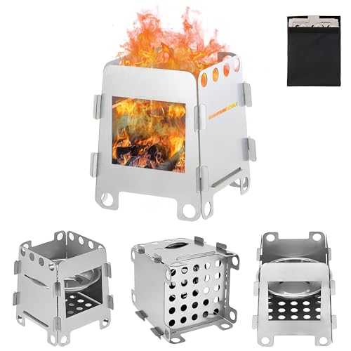 XSQD Small Wood Stove（with Bring Alcohol Tray）, Detachable Portable Stove, Multi Functional Outdoor Picnicking, Hiking Camp Stoves, Stainless Steel picnic Stoves, Outdoors Camping Cooker