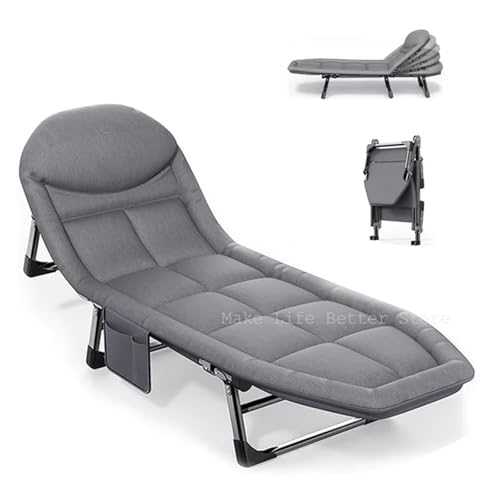 TXLEAPEY Folding Camping Bed Folding Bed Recliner Outdoor Folding Camping Bed Office Soft Lounge Chair Reliable Lightweight Camping Bed Bedroom Soft Bed For Outdoor Travel Fishing Office(Grey)