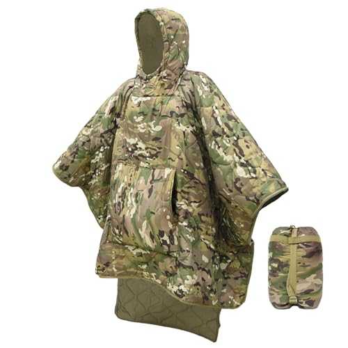 Tongcamo Poncho Liner Hoodie with Pocket Insulated Military Woobie Sleeping Bag Waterproof for Outdoor Camping Travel Survival Hunting Car Emergency