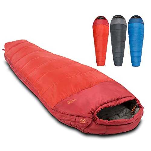 Highlander Sleeping Bag for Adults - 3-4 Season Sleeping Bags - Thick 400gsm Double Layer Insulation for Cold Weather Camping - Thermal Hood with Draw Cord - Compressible Carry Bag