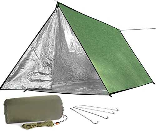 Extra Large Zipper Reusable Survival Emergency Shelter Tent,Thermal Waterproof Fireproof Lightweight Bugout, with Paracord✚Stake for Camping,First Aid,Hiking&Bushcraft
