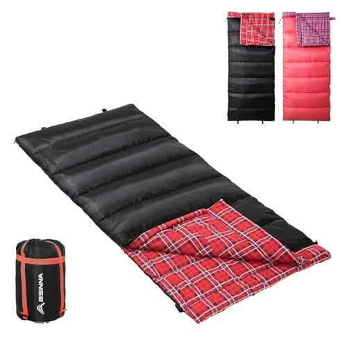 BISINNA Cotton Flannel Sleeping Bag for Camping 2-3 Season Camping Sleeping bags Warm and Comfortable Adult Sleeping Bag for Hiking Backpacking Indoor Outdoor with Compression Sack