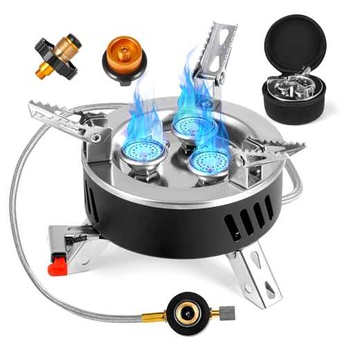 Camping Gas Stove 6800W, Portable Outdoor Camping Furnace,Ultralight Windproof Camping Propane Gas Stove with Storage Bag for Camping Hiking Backpacks (Black)