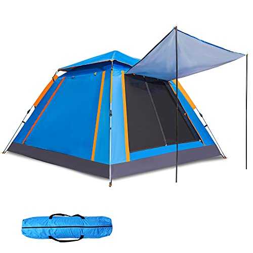cho Pop up Tent for Camping for 4 Person Tent Large Beach Tent Portable Family Camping Light Weight Tent for Backpacking Hiking Traveling with Sun Shade (Blue)