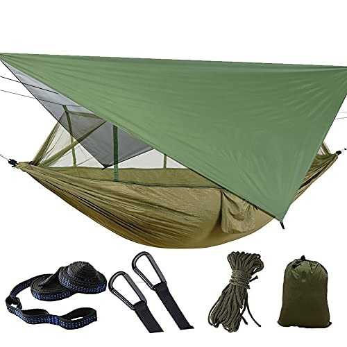 Portable Double Camping Hammock with Mosquito Net and Rainfly Tent Tarp,Outdoor Hammocks Set for Backyard&Garden,Supports Up To 2 People or 440LBS