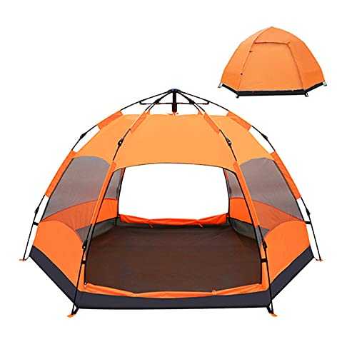 WXPXYBF Outdoor Camping Pop Up 4 Person Tent - Waterproof Fast Pitch Easy Setup - Extra Seam Taped - Foldable Festival Dome Tent With Sewn-in Groundsheet - UV Protection,Orange