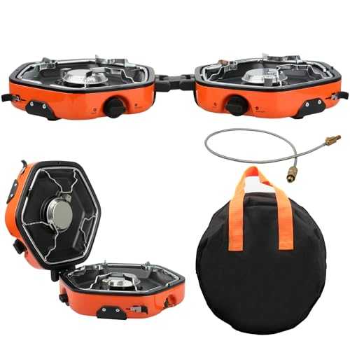 ANQIA Foldable Camping Stove Portable Propane Camp Stove for Camping, Backpacking With 17,000 BTU 2 Adjustable Burners Piezo Ignition for Outdoor BBQ (Orange)