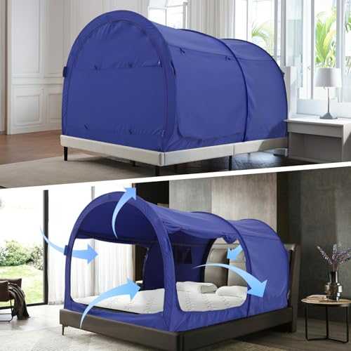 Alvantor Bed Canopy Tents Dream Privacy Space Single Size Sleeping Tents Indoor Pop Up Portable Frame Curtains Breathable Navy Cottage (Mattress Not Included) Reducing Light