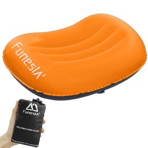 Funesla Camping Pillow Inflatable, Compressible, Lightweight Inflatable Pillows for Camping, Small InflatableTravel Camping Pillow for Adults Kids, Backpacking, Hiking, Beach-Orange