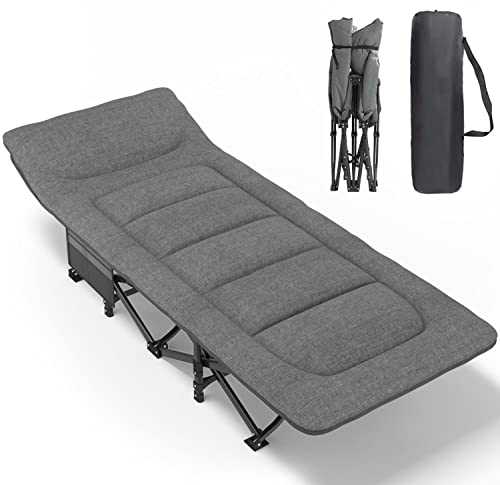 ATORPOK SHOP Camp Beds for Adults with Cushion and Pillow, Portable Travel Camping Cot for Sleeping, Lightweight Tent cot with Carry Bag Supports 450 lbs (Gray)