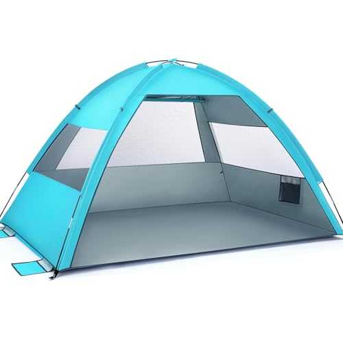 JOINPAYA 2198C Large Folding Beach Tent: 260 x 170 x 150 cm Portable Family Tents UPF 50＋ UV Protection 1-3 Persons Shade Tent Sun Shelter for Hiking Camping Vacation (Light Blue)