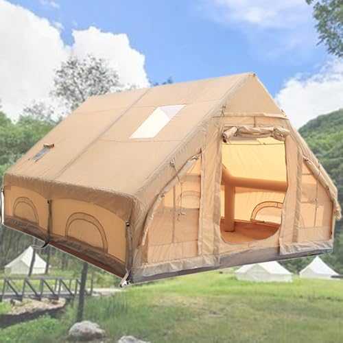 Inflatable Camping Tent, Waterproof 4-Season Blow-up Air Tent with Hand Pump, Mesh Screen Windows and 2 Doors, Easy Setup 3-5 People Windproof Luxury Cabin Tents for Family,300x210x210mm