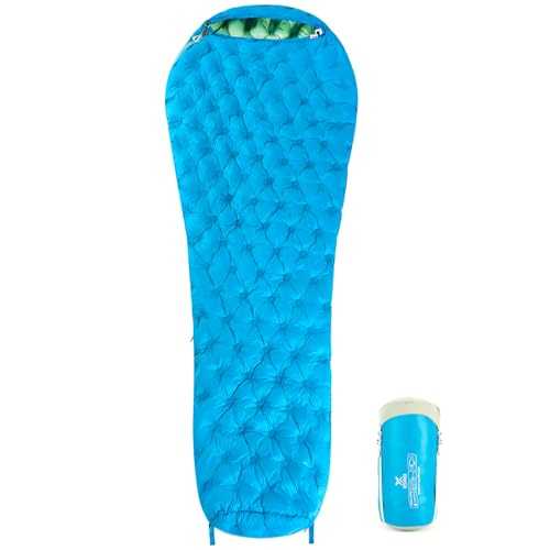 Xsog Ultralight Down Sleeping Bag for Adults, 32-55F 3 Season 650 Fill Down, Lightweight Compact Mummy Backpacking Sleeping bag for Outdoor Camping and hiking, Compressible -MFH500 (Enamel Blue)