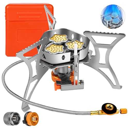 6800W Camping Gas Stove,Camping Stove Gas Portable Camping Equipment Portable Outdoor Camping Stove Windproof Foldable with Two Adapters,Perfect for Camping, Barbecues and Picnics