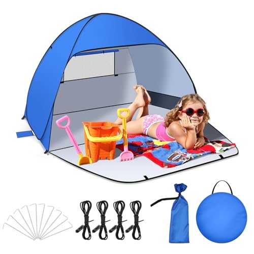 Jsdoin Pop Up Beach Tent for 2-3(L) Person/3-4(XL) Person - Automatic Portable Waterproof and Pest-Proof Beach Tent for Adults with UV 50+ Extended Zippered Porch Sun Shelter