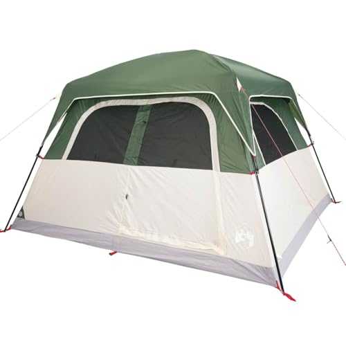 vidaXL 6-Person Family Tent Cabin - Green, Waterproof & Wind Resistant, Detachable Rainfly, E-Port, Easy Pack & Carry, Polyester with PU coating