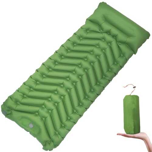 Jasfura Sleeping Pad, Extra Thick 4.2" Inflatable Sleeping Pad for Camping with Pillow,Built-in Foot Pump,Ultralight&Compact Camping Mattress Pad, Large Sleeping Mat for Hiking Tent Travel (Green)