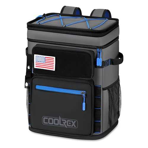COOLREX Backpack Cooler Gray 2 Insulated Compartments Leak Proof Waterproof Travel Cooler Bag 42 Cans 30L Drink Beverage Beer Bag Cooler for Camping, Beach, Hiking & Shopping