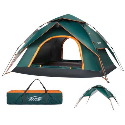 AKOZLIN Camping Tent 3-4 Person 2-in-1 Double Layers Instant Pop Up Tent Windproof and Rainproof Dome Tent Double Door with Removable Outer Tarp for Hiking Camping Backpacking