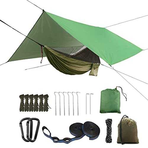 Oversized rain rope tarp and camping hammock with mosquito net, portable single double hammock with tree strap hammock set for camping, backpacking hikes, outdoor backyard