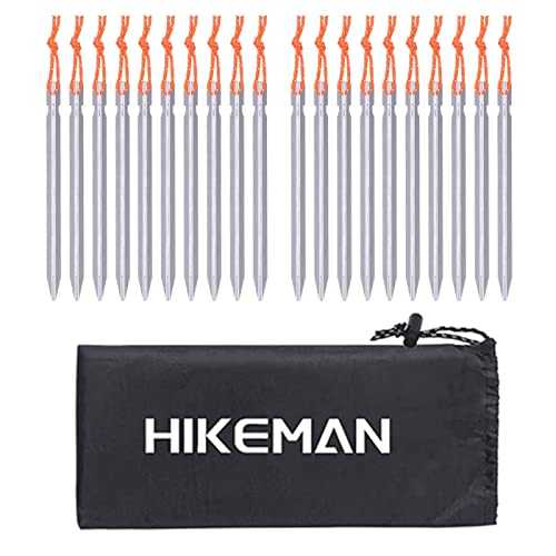 HIKEMAN 20 Pack Tent Pegs Aluminium Alloy Tent Stakes with Drawstring Bag For Outdoor Camping Trip Hiking Beach Heavy Duty(Silver)