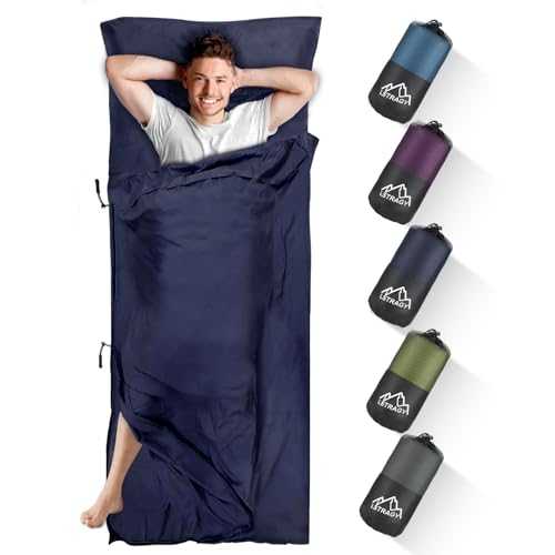 LSTRAGY Sleeping Bag Liner with Pillow Slot,Portable Lightweight Sleeping Bag Liners with Two Way Zippers,220x95cm Travel Sheet for Backpacking, Hostels, Huts Camping Essentials