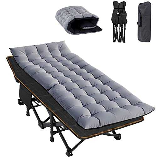 ABORON Folding Camping Cot W/Mat for Adults, Heavy Duty Outdoor Bed with Carry Bag,1200 D Layer Oxford Travel Camp Cots