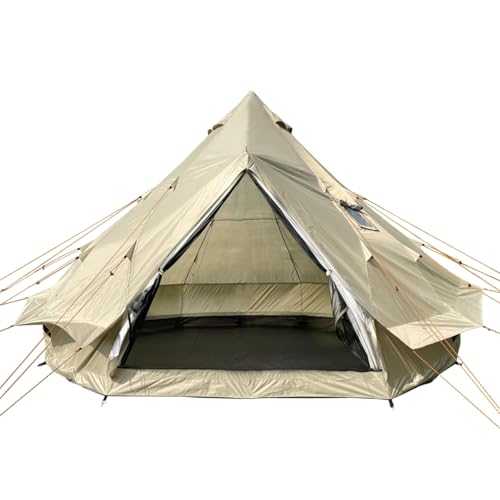 DANCHEL OUTDOOR B2A Roomy Portable No Centre Pole Yurt Tent for 4/8 Person Glamping, Waterproof 4 Season Bell Tent with Stove Jack 300D Oxford Polyester for All Year Living 13ft,16.4ft Khaki