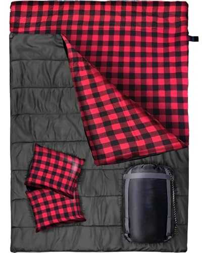 Double Sleeping Bag King Size Adult Two Person Camping Sleeping Bag Suitable for 4 Seasons Complete with Pillow & Internal Pocket for Hiking Indoor or Outdoor Adventures