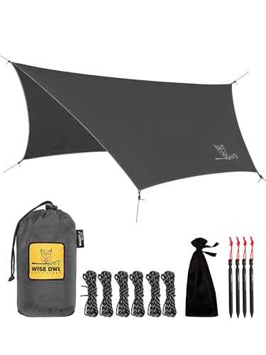 Camping Tarp Waterproof Rain Fly Tarp for Hammock and Shelter Camping Accessories with Tent Stakes and Carry Bag