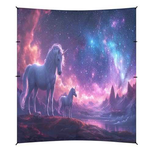 Camping Sun Shelters Unicorns under Purple Starry Sky Beach Canopy 126 * 110.2in
