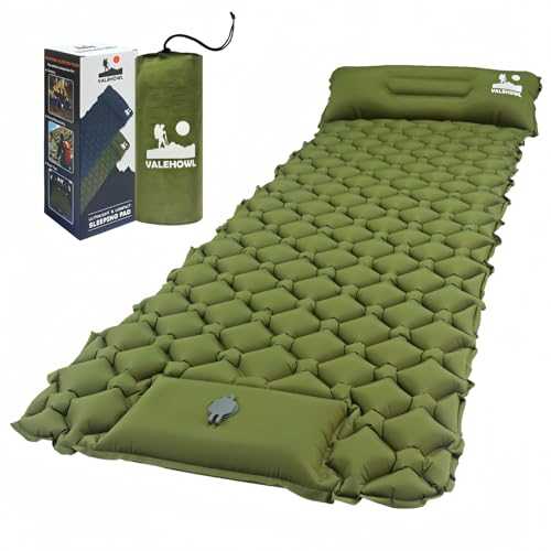 VALEHOWL 800g Ultralight Inflatable Sleeping Mat for Camping, with Foot Pump and Pillow, Compact Camping Mattress for Outdoors, Hiking, Backpacking