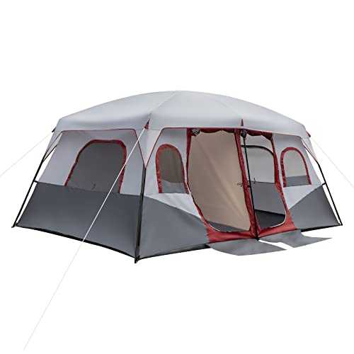 Loboo Idea 10 Person Instant Cabin Tent, 2 Room Huge Tent for Family with Storage Pockets for Camping Accessories, Portable Waterproof Outdoor Large Pop Up Tent for 2 Minute Camp Setup