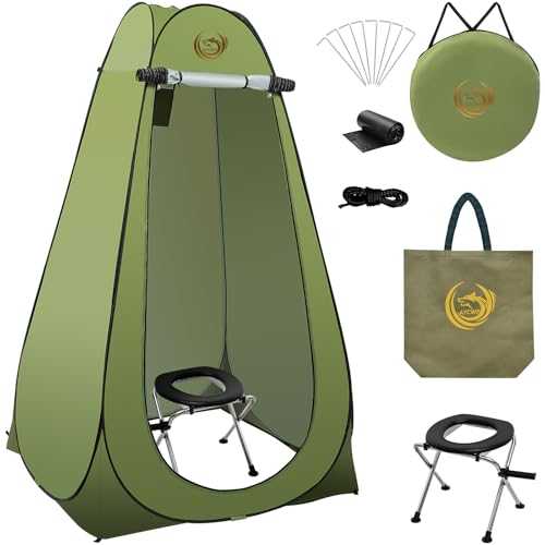 ATCWF Portable Toilet Kit for Adults, Pop Up Privacy Tent, Stainless Steel Portable Camping Toilet with Toilet Tent, Instant Portable Outdoor Shower Tent Changing Dressing Room with Carry Bag