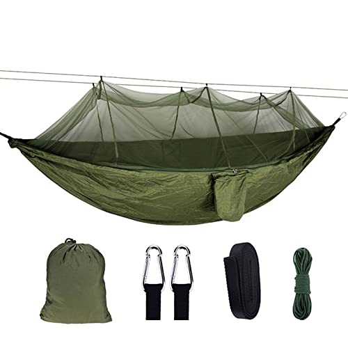 HJUGHPN Hammocks Outdoor Camping Garden Hammock with Mosquito Net Outdoor Portable 2 Person Canopy Hanging Sleep Swing with Storage Bag(Army Green)