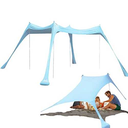 Beach Tent, Waterproof Beach Tent Sun Shelter, Sun Shelter Canopy Tent with UPF50+ for UV Protection, Stable Sun Shade Beach Tent with 4 Poles for Lake, Beach, Fishing, Summer, Backyard, Outdoor