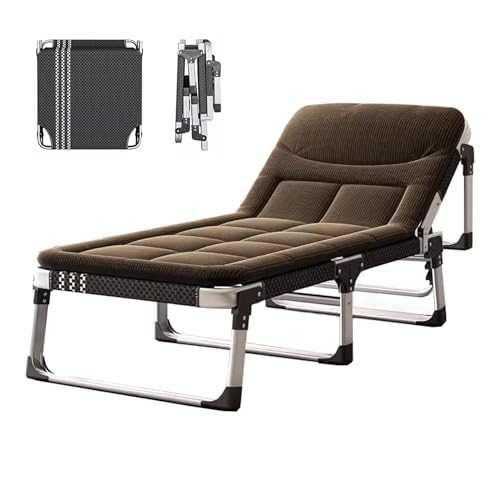 WXQZHF Folding bed Fold up Beds for Adults 5 Speed Adjustable Backrest Portable Folding Bed Cot Lounge Chair for Beach Lawn Camping with 40mm Aluminum Tube Rack(Brown)