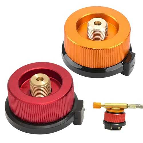 2PCS Auto-Locking Gas Bottle Adaptor - Camping Butane Canister Adapter with Dual Safety Valve for Outdoor Stove Connector (Orange & Magenta)