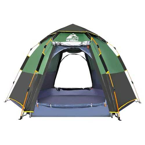Hewolf 2/3/4 Person Camping Tent - Instant Pop Up Waterproof 2 Doors Tent with Easy Setup | 3-Season Hexagonal Dome Design for Family, Hiking & Traveling (Double Green-2)