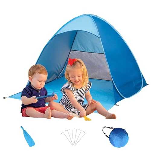 Pop Up Beach Tent with Carry Bag, Sun Protection Shade Tent, Portable & Easy Set Up Outdoor Canopy for Baby Adults Kids Pets, Automatic Lightweight Shelter for Family Park Picnic Camping (Blue)